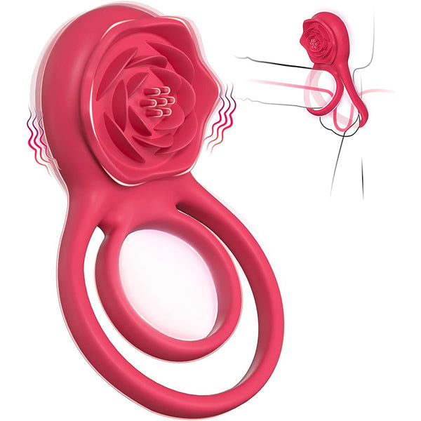 7 Vibrating Dual Loop Rose Cock Ring