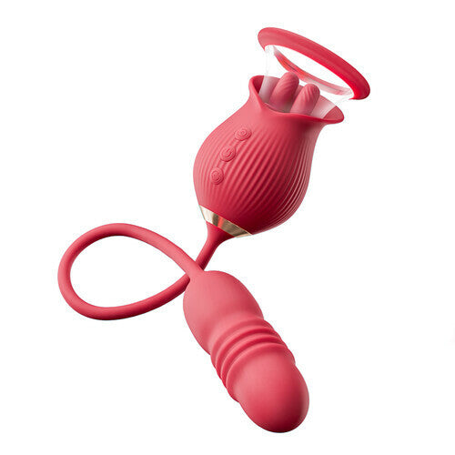 Rose 10 Tongue Licking & Thrusting Dildo Vibrator Clitoris and Nipple Stimulator