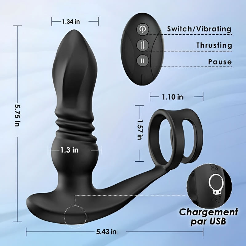 THOR Thrusting Prostate Massager with Double Cock Rings